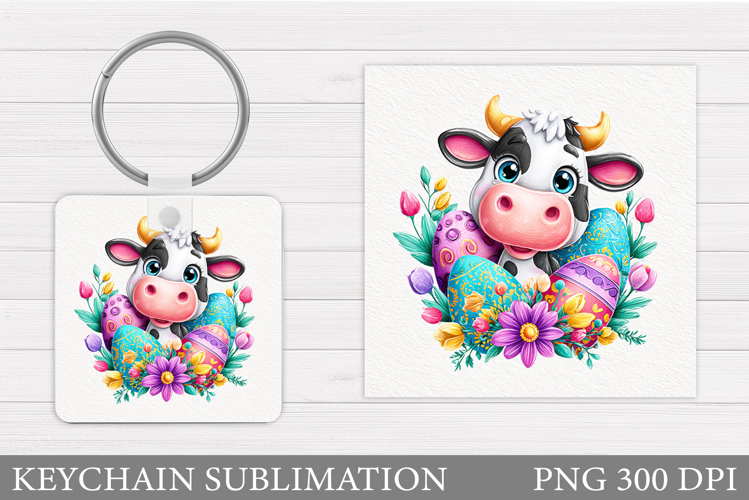 Easter Cow Keychain Sublimation. Easter Keychain Design