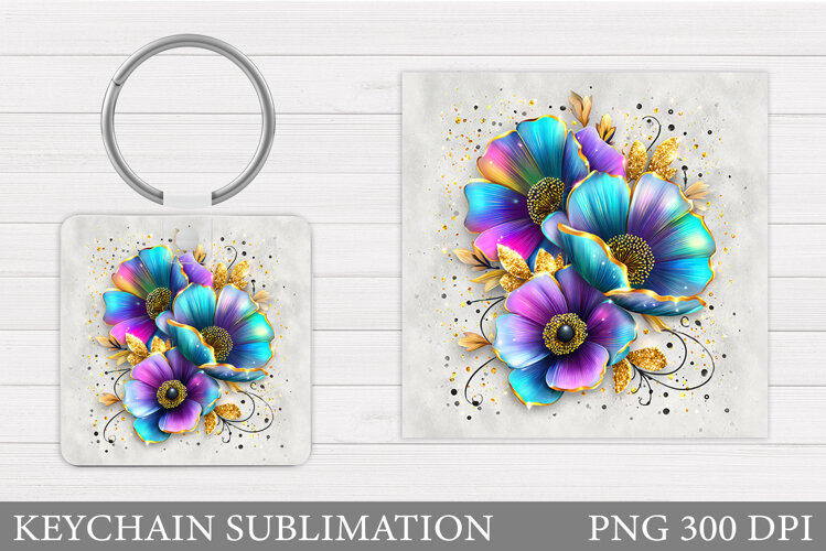 Flowers Keychain Design. Floral Keychain Sublimation example image 1