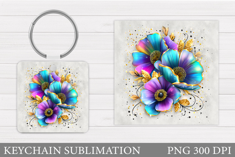 Flowers Keychain Design. Floral Keychain Sublimation