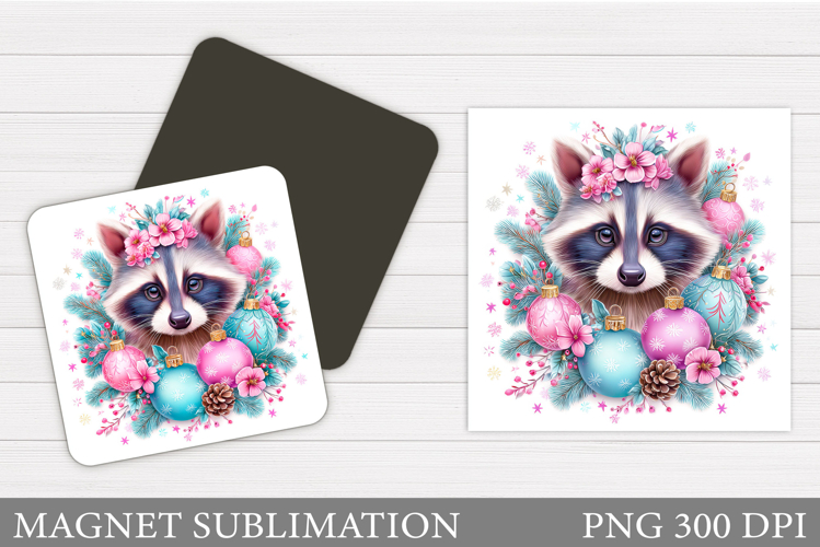 Christmas Raccoon Magnet Design. Christmas Magnet Sublimatio