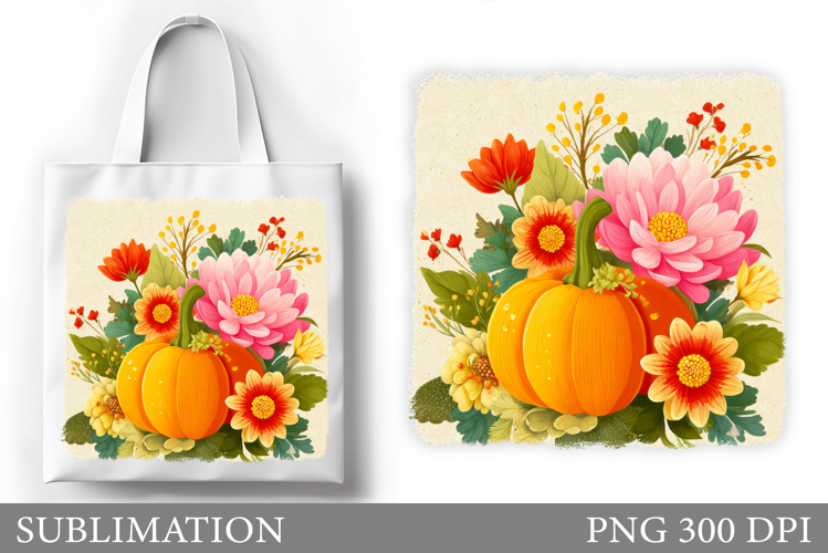 Pumpkin Tote Bag Design. Flowers Tote Bag Sublimation