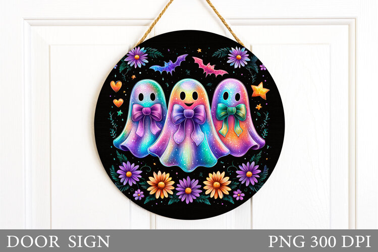 Cute Ghost Door Sign Design. Halloween Door Sign Sublimation example image 1