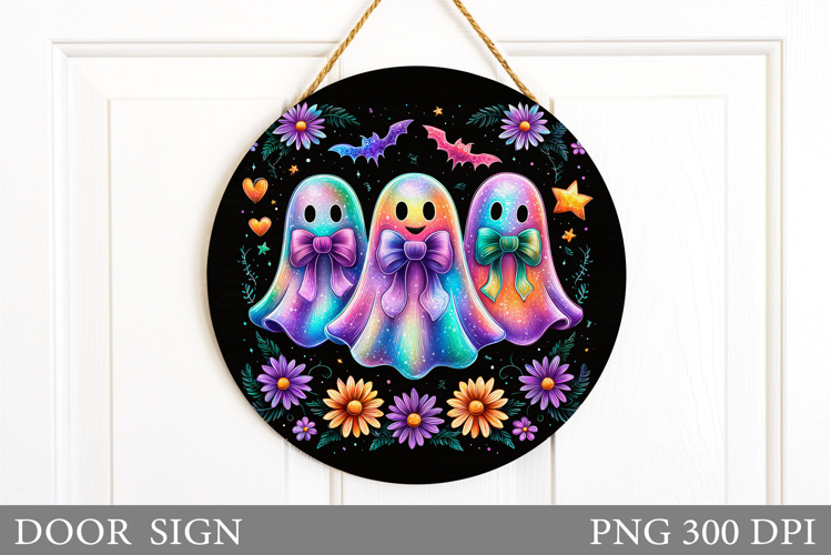 Cute Ghost Door Sign Design. Halloween Door Sign Sublimation