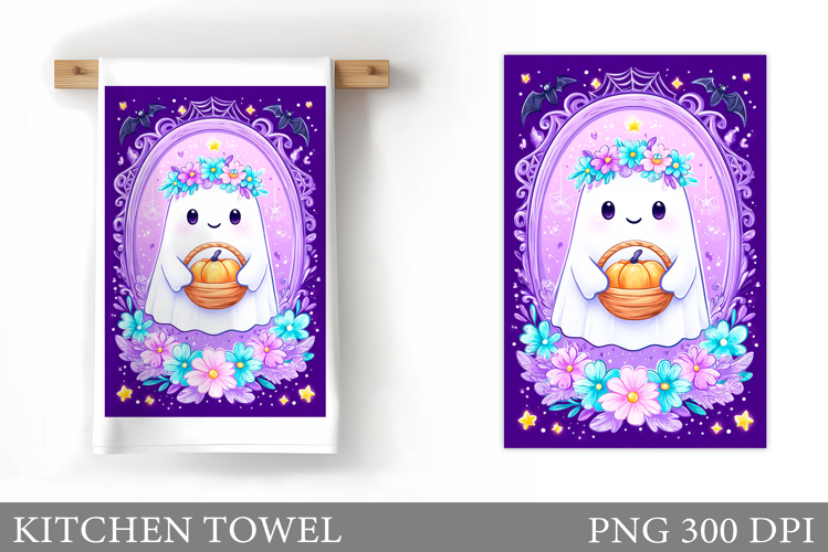 Cute Ghost Kitchen Towel. Halloween Kitchen Towel Design