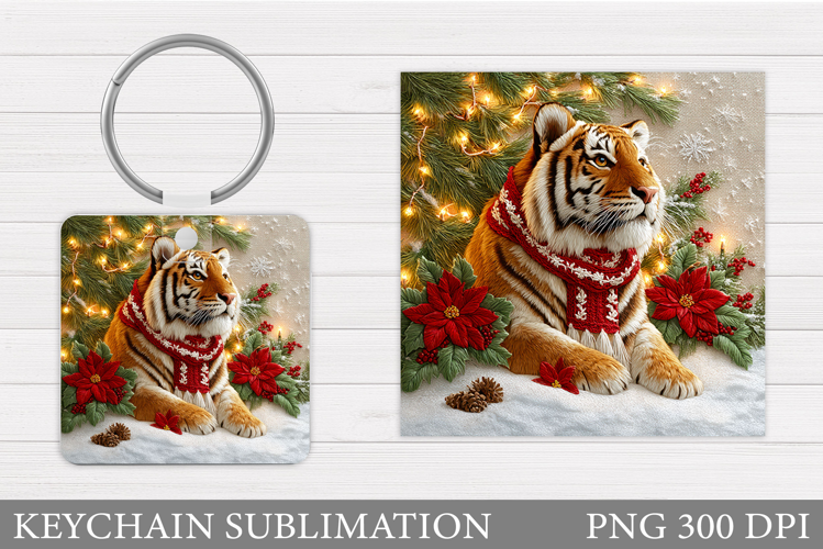 Christmas Tiger Keychain. Christmas Keychain Sublimation