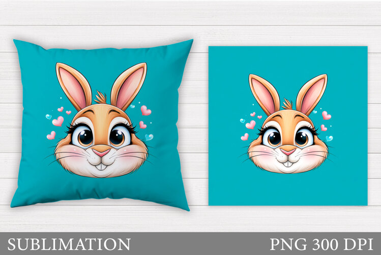 Cute Bunny Pillow Design. Cute Bunny Sublimation example image 1