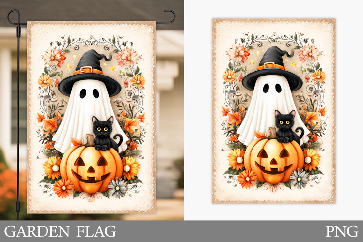 Ghost Garden Flag Sublimation. Halloween Garden Flag Design