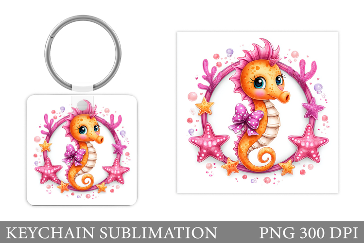 Seahorse Keychain Sublimation. Sea Keychain Design