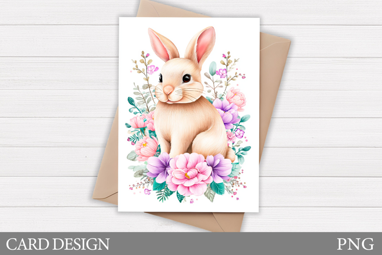 Cute Bunny Card Design. Bunny Flowers Card Printable