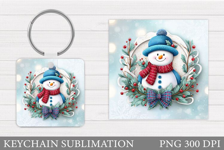 Snowman Keychain Sublimation. Christmas Keychain Design example image 1