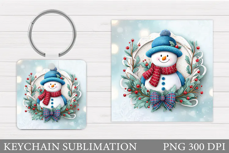 Snowman Keychain Sublimation. Christmas Keychain Design