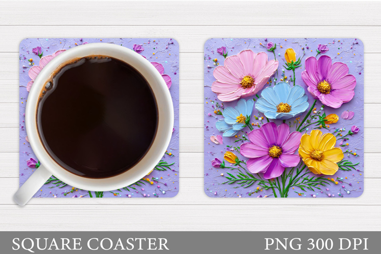 Flowers Coaster Sublimation. Floral Coaster Design