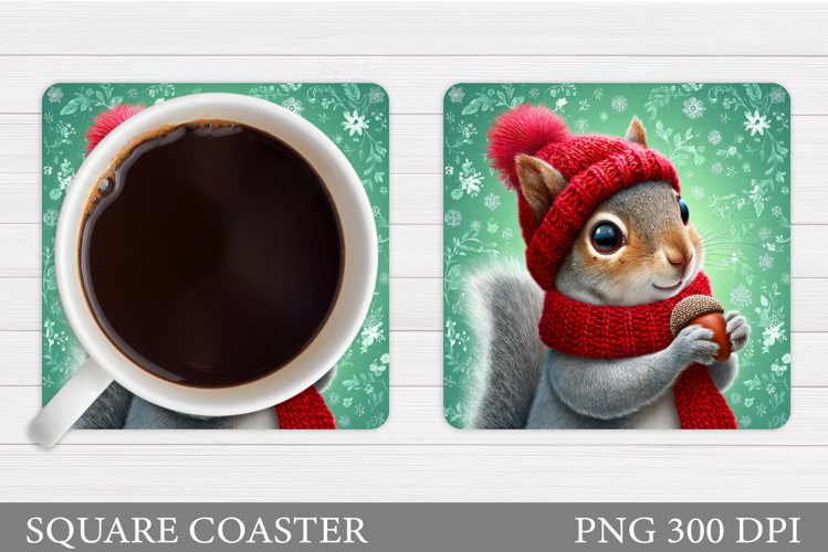 Cute Squirrel Coaster Design. Christmas Coaster Sublimation example image 1
