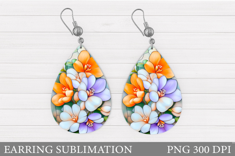 Flowers Earring Sublimation. Flowers Teardrop Earring