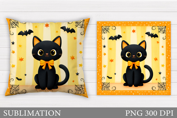 Halloween Cat Pillow Design. Cute Halloween Sublimation