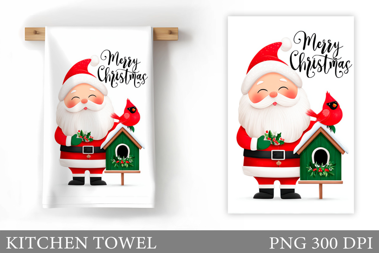Santa Claus Kitchen Towel Design. Christmas Kitchen Towel