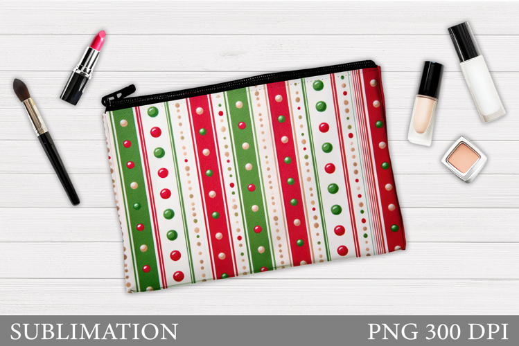 Christmas Cosmetics Bag. Christmas Stripes Makeup Bag Design