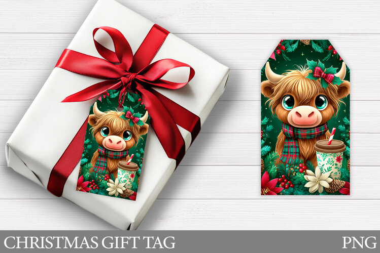 Christmas Cow Gift Tag Design. Christmas Gift Tag Printable example image 1