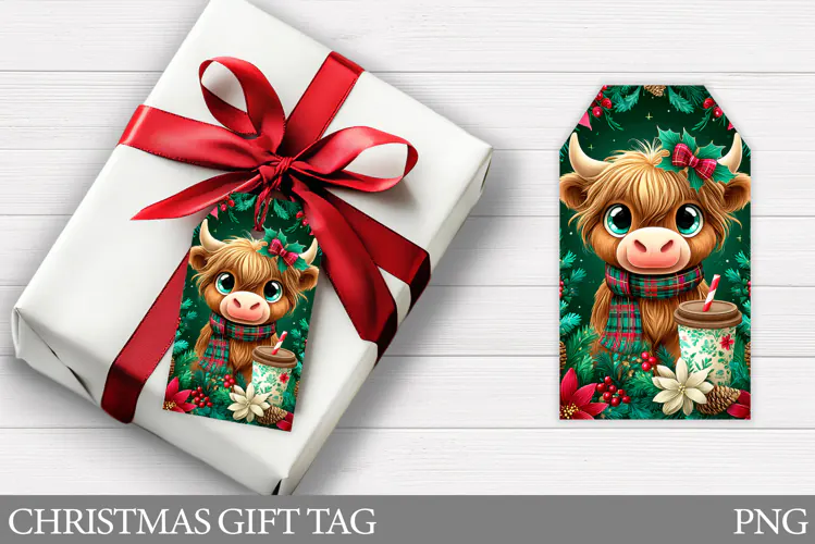 Christmas Cow Gift Tag Design. Christmas Gift Tag Printable