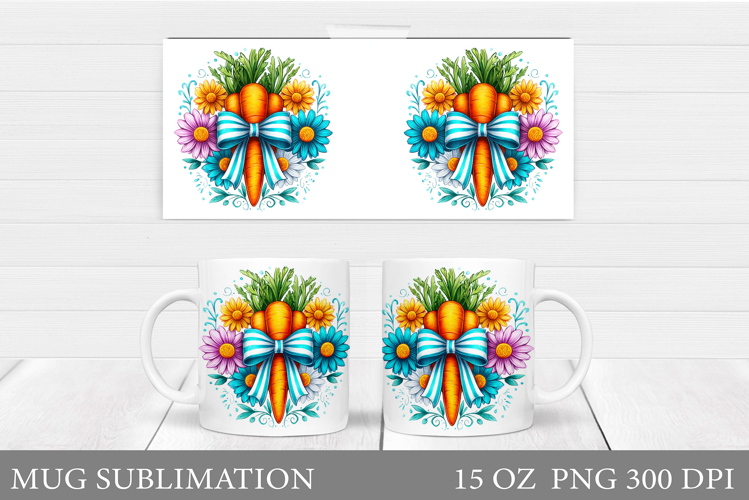 Carrot Mug Sublimation. Flowers Mug Wrap Design