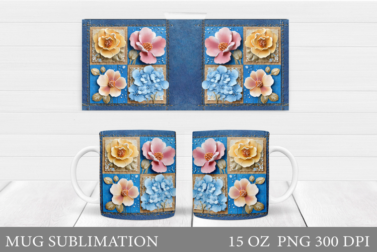 Floral Mug Wrap Design. Flower Mug Sublimation