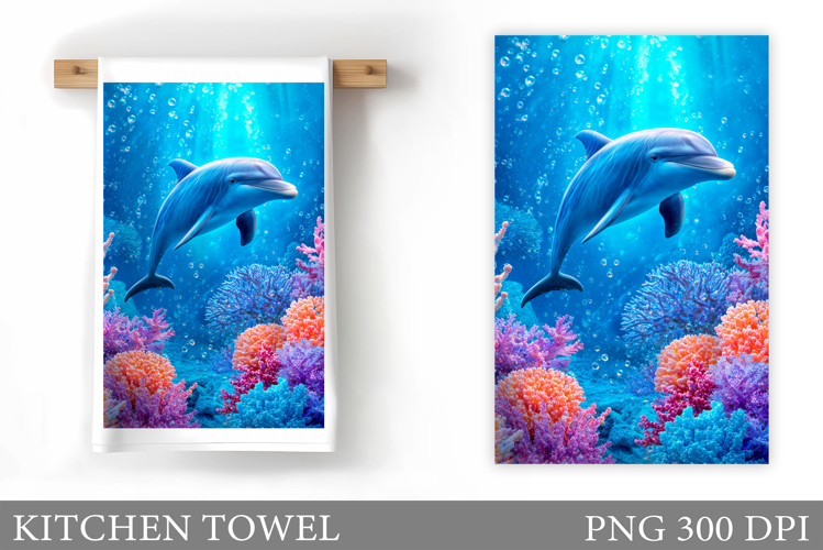 Dolphin Kitchen Towel. Sea Kitchen Towel Design
