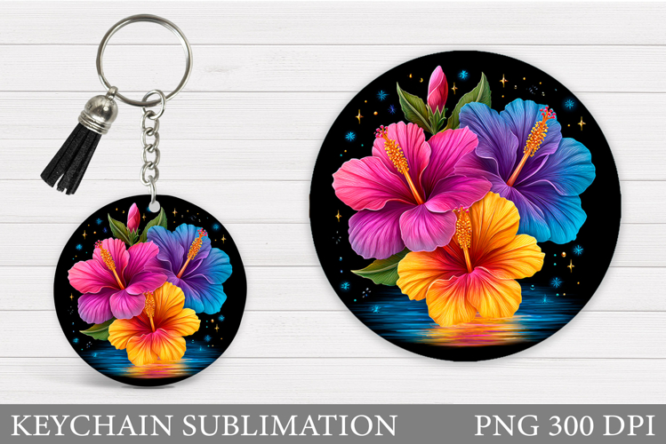 Hibiscus Keychain Design. Floral Keychain Sublimation example image 1