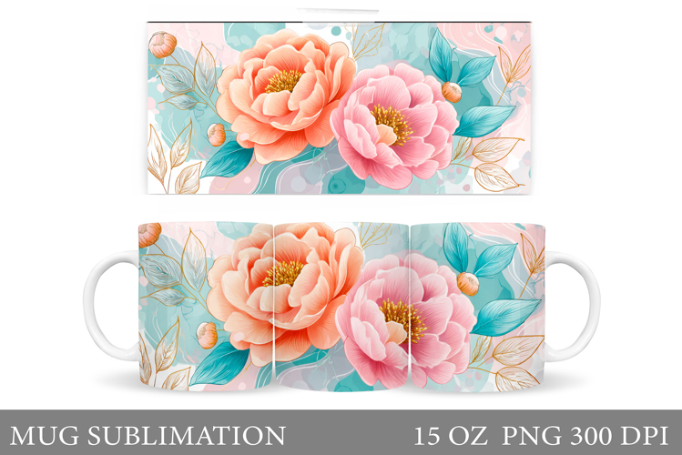 Flowers Mug Sublimation. Floral Mug Wrap Design