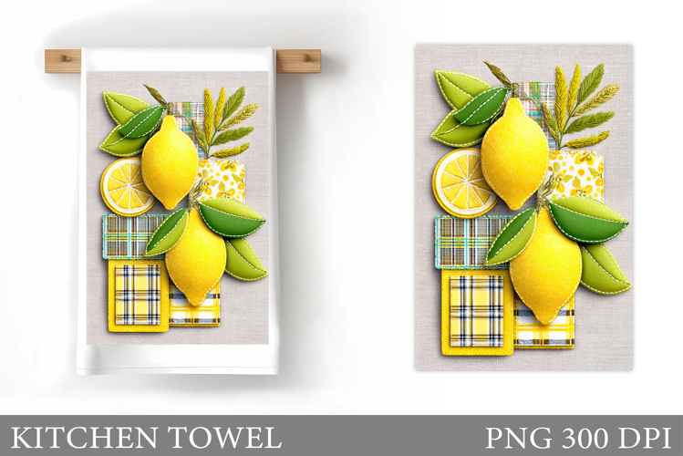 Patchwork Lemons Kitchen Towel. Lemons Sublimation