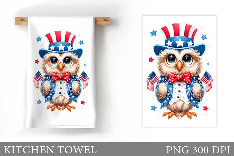 Patriotic Owl Kitchen Towel. Patriotic Kitchen Towel Design example image 1