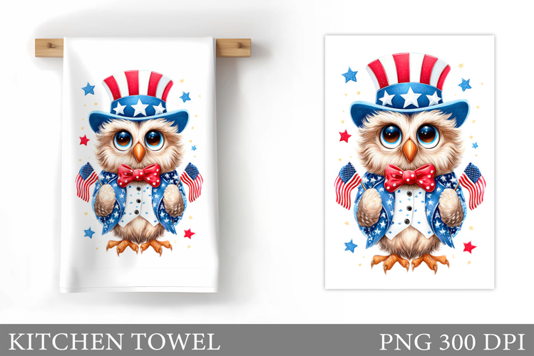 Patriotic Owl Kitchen Towel. Patriotic Kitchen Towel Design