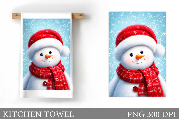 Snowman Kitchen Towel Design. Christmas Kitchen Towel example image 1