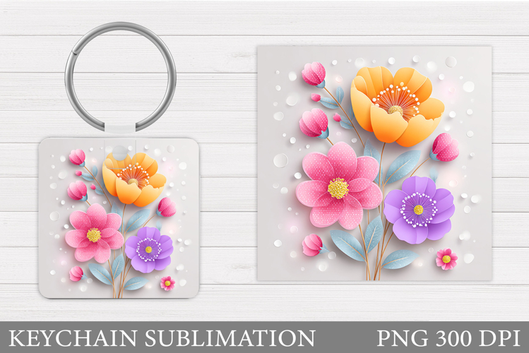 Flowers Keychain Sublimation. Floral Keychain Design