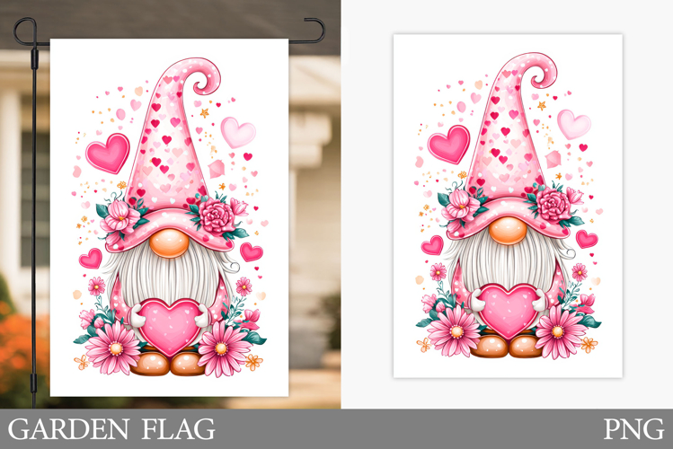 Valentines Gnome Garden Flag. Valentines Garden Flag Design