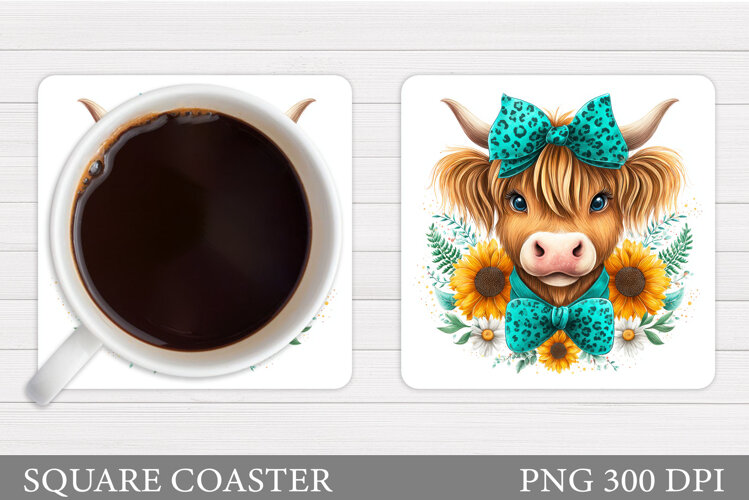 Cow Coaster Sublimation. Cow Sunflowers Coaster Design example image 1