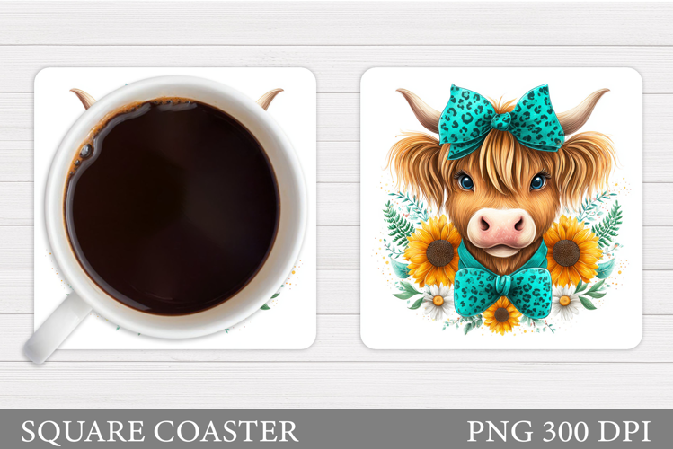Cow Coaster Sublimation. Cow Sunflowers Coaster Design