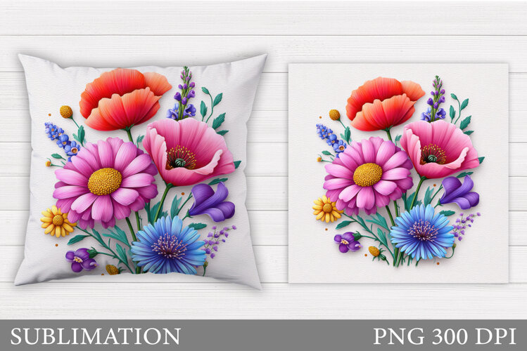 Wildflowers Pillow Sublimation. Flowers Sublimation example image 1
