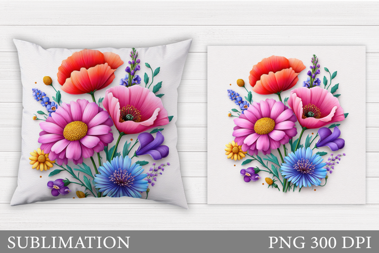 Wildflowers Pillow Sublimation. Flowers Sublimation