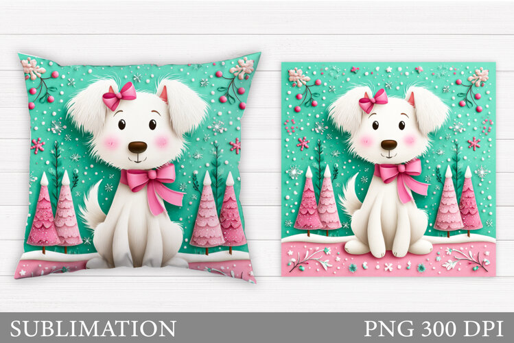Cute Dog Pillow Design. Christmas Pillow Sublimation example image 1