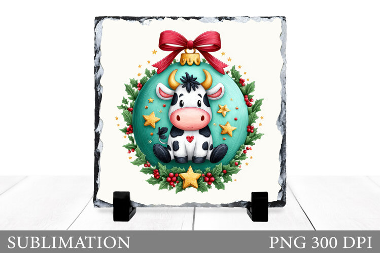 Christmas Cow Sublimation. Christmas Cow Slate Design example image 1
