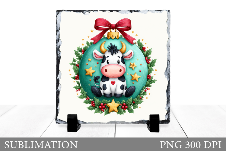 Christmas Cow Sublimation. Christmas Cow Slate Design