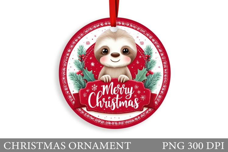 Cute Sloth Christmas Ornament. Christmas Sloth Sublimation
