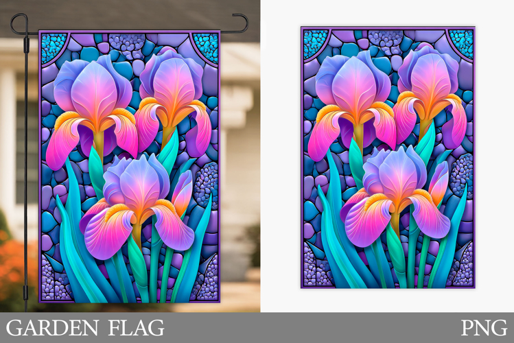 Irises Garden Flag Sublimation. Floral Garden Flag Design