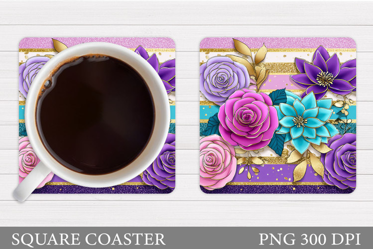 Flowers Coaster Sublimation. Floral Coaster Design