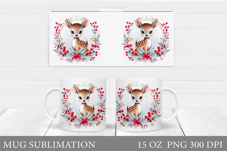 Christmas Deer Mug Design. Cute Deer Mug Sublimation