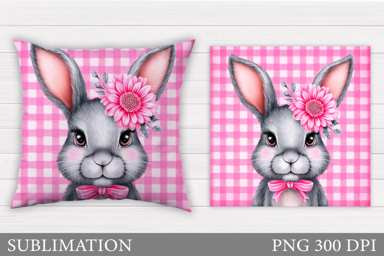 Cute Bunny Pillow Sublimation. Bunny Flowers Sublimation