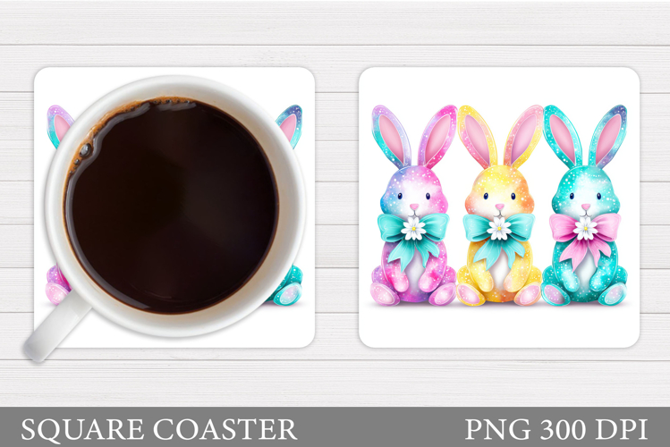 Cute Bunny Coaster Sublimation. Spring Bunny Coaster Design
