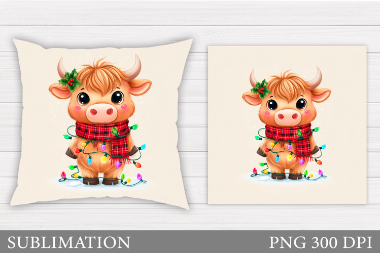 Christmas Cow Pillow Design. Christmas Pillow Sublimation