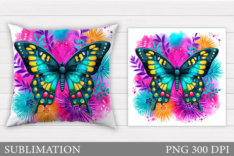 Butterfly Flowers Sublimation. Butterfly Pillow Sublimation example image 1