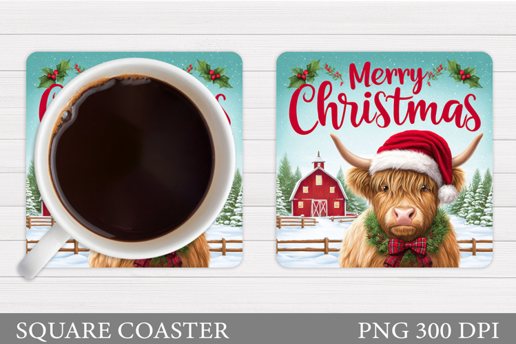 Christmas Cow Coaster. Christmas Cow Coaster Sublimation